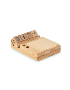 Calendario de sobremesa de bambú con soporte para móvil personalizado