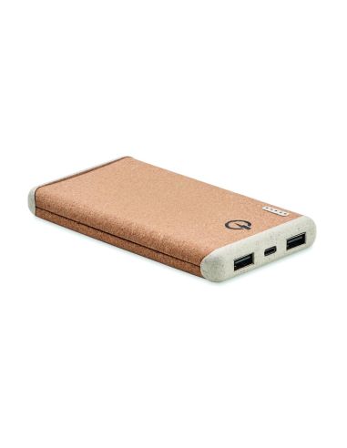 Power bank de corcho y fibra de trigo con puertos USB