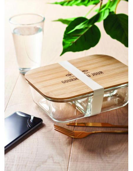Fiambrera vidrio tapa de bambú Personalizada 7MO6973