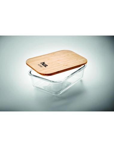 Fiambrera vidrio y tapa bambú Personalizada...