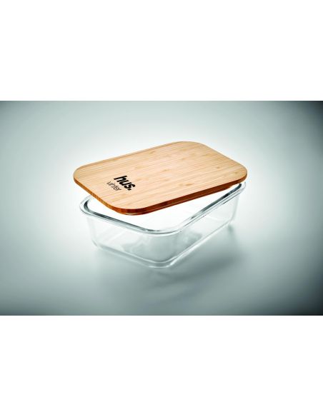 Fiambrera vidrio y tapa bambú Personalizada 7MO9962