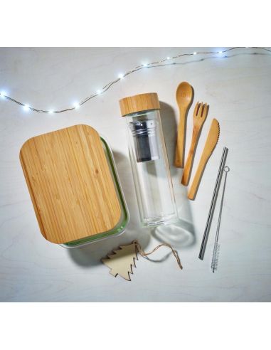 Fiambrera vidrio y tapa bambú Personalizada...