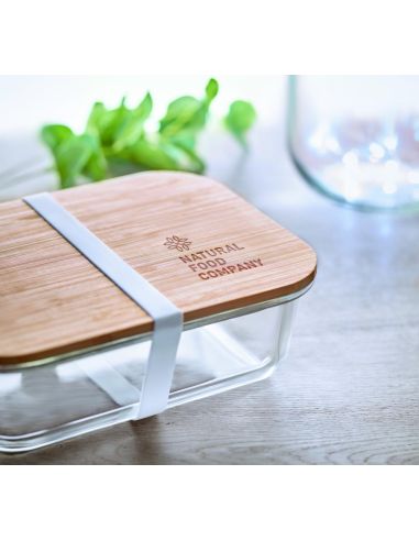 Fiambrera vidrio y tapa bambú Personalizada...
