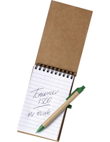 Bloc de notas cartón reciclado con bolígrafo | Goodie