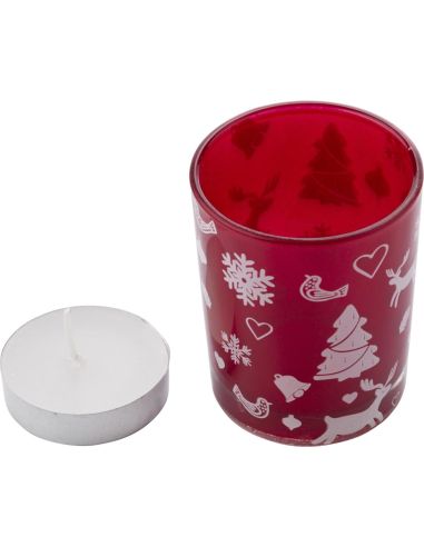 Vaso de cristal con vela y decorado navideño. Personalizado 105039