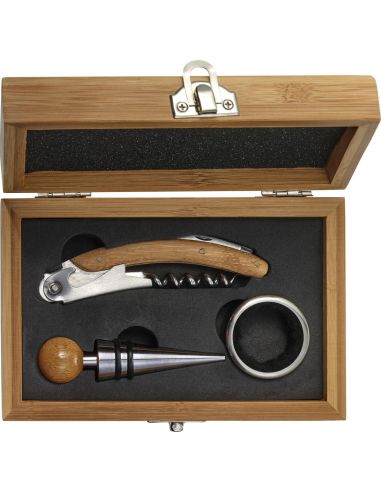 Set de vino de bambú y acero inox....
