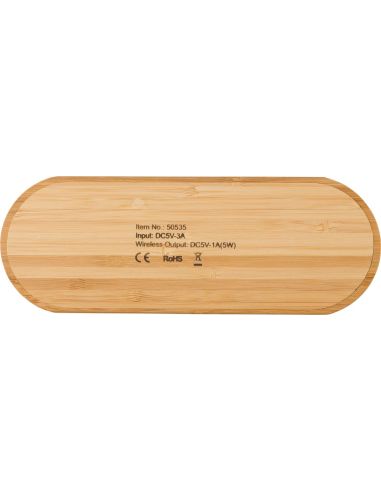 Cargador doble inalámbrico de bambú Personalizado 10432509
