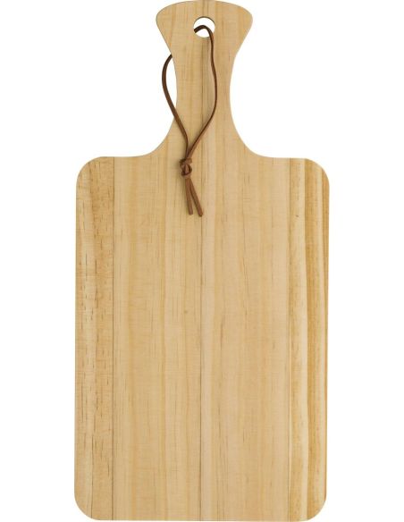 Tabla de madera de pino para cortar personalizada, de pie apoyada sobre el mango