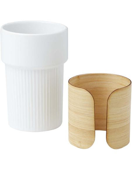 Vaso de 340 ml con funda de bambú \ Personalizado 6100809