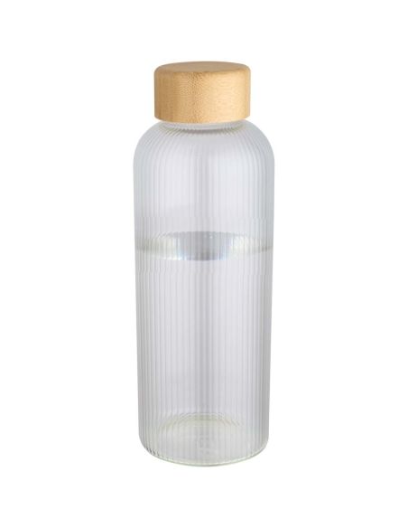 Botella de 650 ml de vidrio borosilicato de pared simple con tapa de bambú \ Personalizada 6100930
