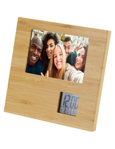 Marco de fotos de bambú con termómetro \...