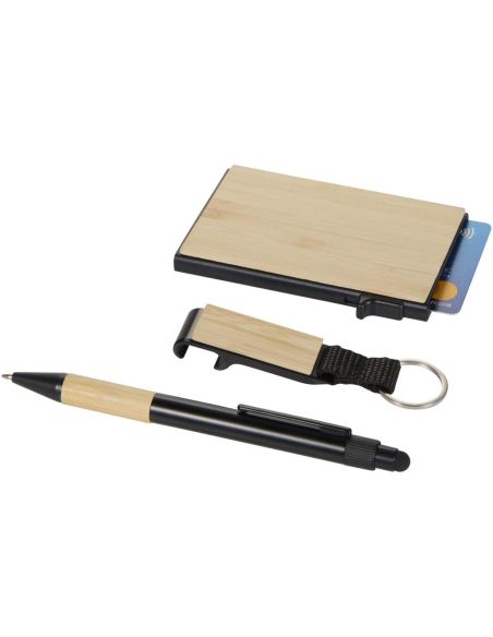 Set de regalo de bolígrafo, llavero y tarjetero RFID de aluminio reciclado RCS \ Personalizado 6106337