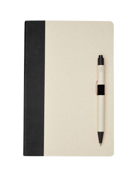 Set de libreta de referencia de tamaño A5 y bolígrafo fabricados con cartones de leche reciclados \ Personalizada 6107811