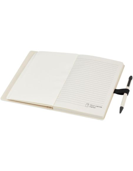 Set de libreta de referencia de tamaño A5 y bolígrafo fabricados con cartones de leche reciclados \ Personalizada 6107811