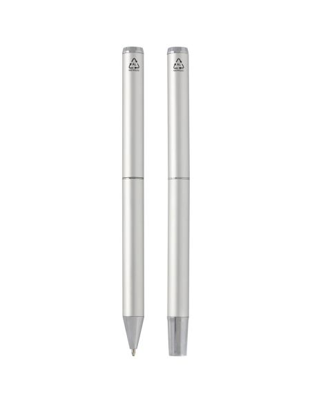 Set de regalo de bolígrafo y rollerball de aluminio reciclado \ (tinta negra) Personalizado 6107838
