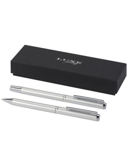 Set de regalo de bolígrafo y rollerball de aluminio reciclado \ (tinta negra) Personalizado 6107838