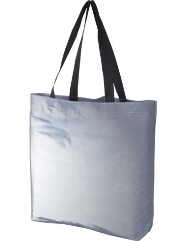 Bolsa reflectante de poliéster personalizada, mostrando el brillo del acabado metalizado reflectante