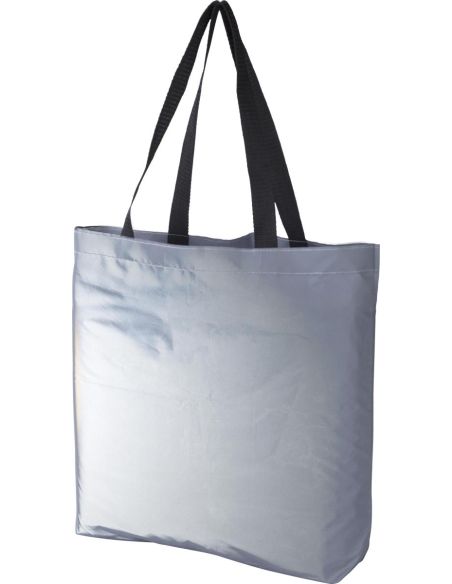 Bolsa reflectante de poliéster personalizada, mostrando el brillo del acabado metalizado reflectante