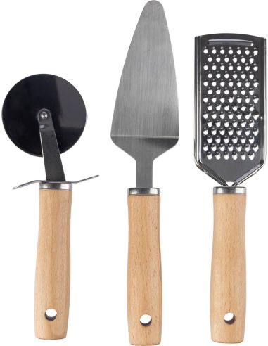 Set de utensilios de cocina de metal y madera...