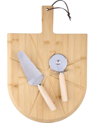 Tabla con set de pizza de bambú Personalizada...