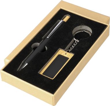 Set Bolígrafo y Llavero de Bambú Personalizado | Goodie