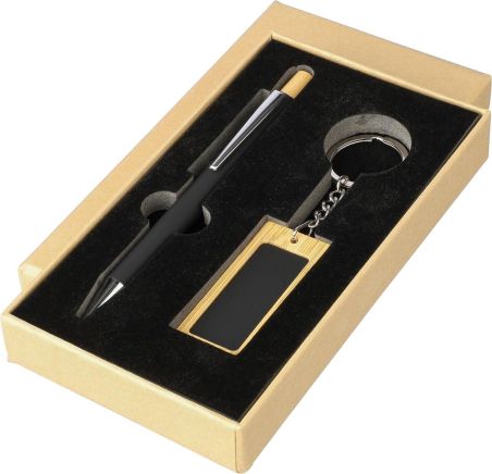 Set Bolígrafo y Llavero de Bambú Personalizado | Goodie