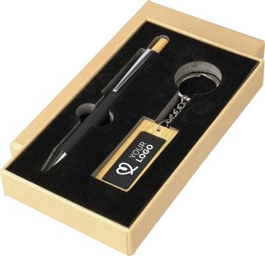 Set Bolígrafo y Llavero de Bambú Personalizado | Goodie