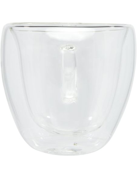 Dos tazas de vidrio de doble pared de 100 ml con posavasos de bambú \ Personalizada 6113314