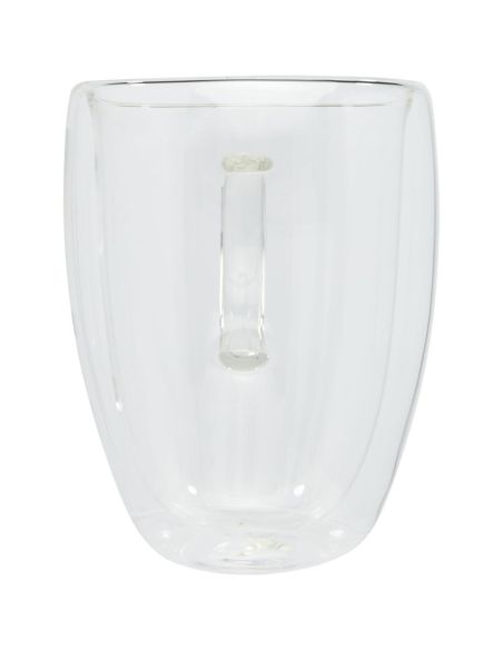 Dos tazas de vidrio de doble pared de 350 ml con posavasos de bambú \ Personalizada 6113316