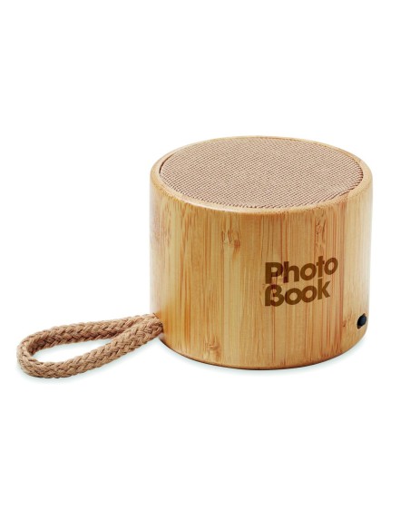 Altavoz inalámb. redondo bambú Personalizado 7MO6890
