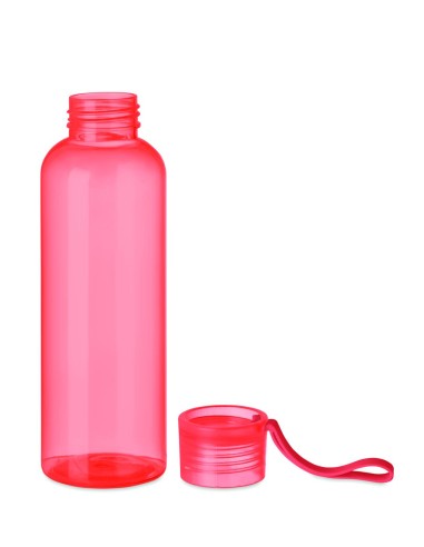 Botella de Tritan libre de BPA personalizada en rosa, con la tapa junto a la botella