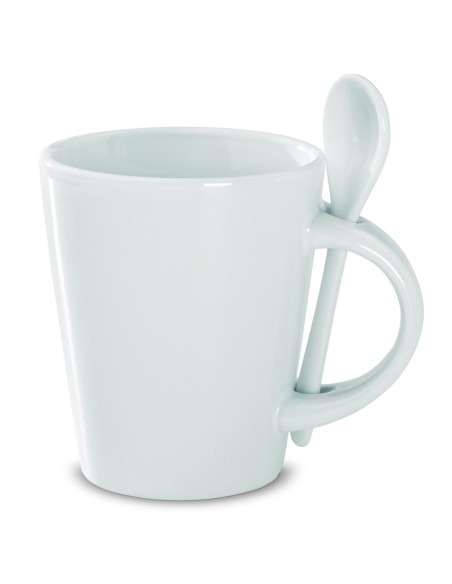Taza con cuchara de cerámica. Personalizada 7MO8442
