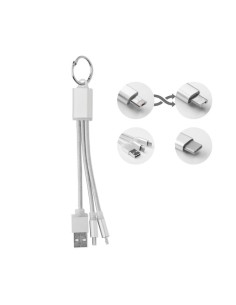 Llavero con cable USB 3 en 1 personalizado, con los conectores desplegados