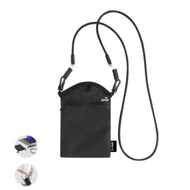 Portatodo negro con bloqueo RFID y cordón largo bandolera