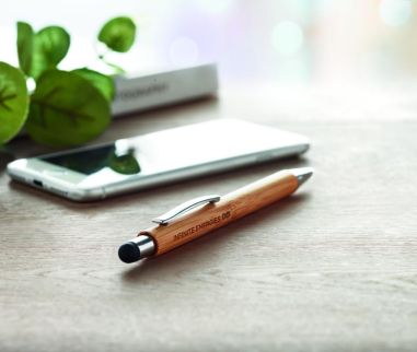 Bolígrafo pulsador de bambú Personalizado 7MO9945