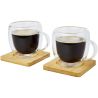 Dos tazas de vidrio de doble pared de 250 ml con posavasos de bambú Personalizada 6113315 - Imagen 3