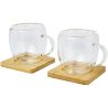 Dos tazas de vidrio de doble pared de 250 ml con posavasos de bambú Personalizada 6113315 - Imagen 5