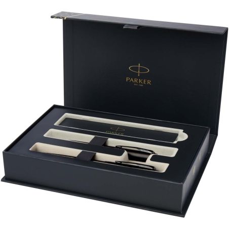Parker set de bolígrafo y rollerball acromático con caja de regalo (tinta negra/azul) Personalizado 6107820