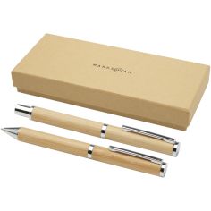 Set de regalo de bolígrafo y rollerball de bambú (tinta...