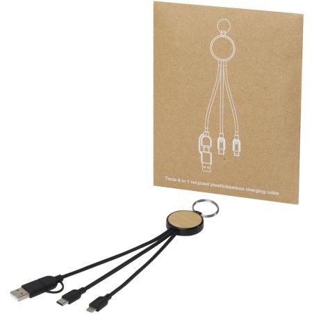 Cable de carga 6 en 1 de plástico reciclado/bambú con llavero Personalizado 6124325