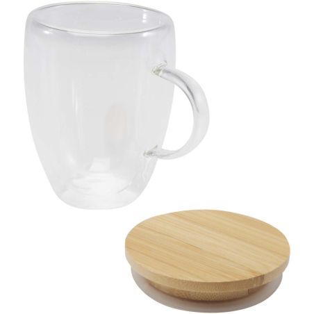 Taza de vidrio de 350 ml con tapa de bambú Personalizada 6113418