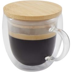 Taza de vidrio de 250 ml con tapa de bambú Personalizada...