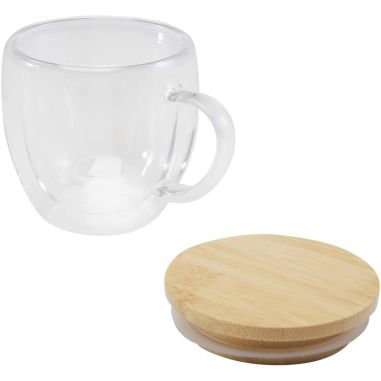 Taza de vidrio de 250 ml con tapa de bambú...