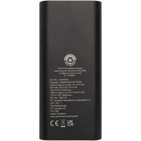 Batería externa para portátil de aluminio reciclado de 20 000 mAh y 70 W Personalizada 6124440