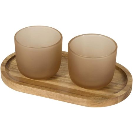 Set de bandeja de madera y vasos de vidrio acabado mate Personalizado 6126402