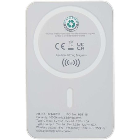 Batería externa inalámbrica magnética de 10 000 mAh y 15 W con PD de 20 W fabricada con plástico reciclado Personalizada 6124442