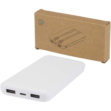Batería externa de plástico reciclado de 10 000 mAh y 10 W con 2 cables integrados Personalizada 6124459