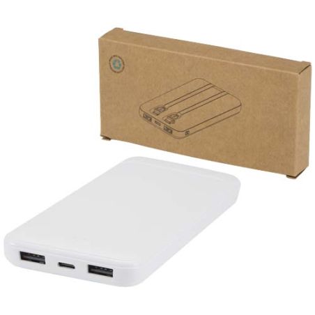 Batería externa de plástico reciclado de 10 000 mAh y 10 W con 2 cables integrados Personalizada 6124459