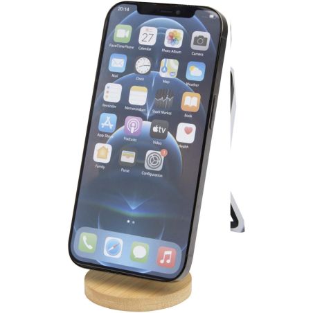 Soporte para teléfono magnético plegable de plástico reciclado con detalles de bambú Personalizado 6124463