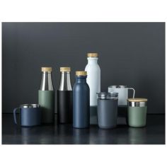 Botella acero 650 ml tapa bambú sostenible con logo | Goodie
